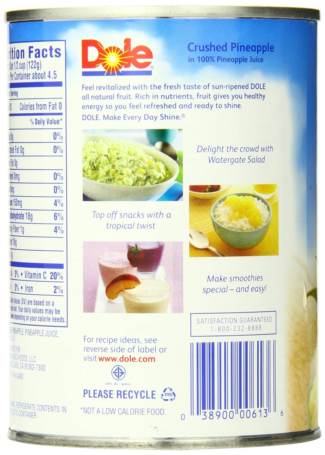 DOLE CRUSHED PINEAPPLE IN JUICE NUTRITION FACTS visual data 5