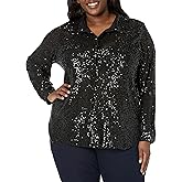 Calvin Klein Women's Plus Size Collar Oversize Formal Sequin Mesh Blouse