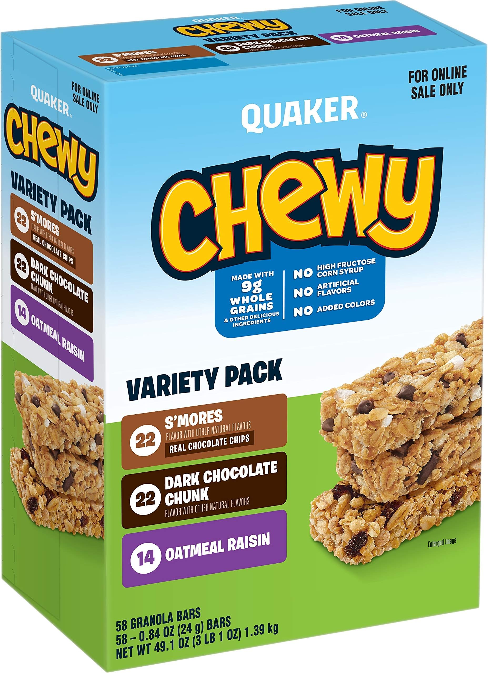 Quaker Chewy Granola Bars, 3 Flavor Back to School Variety Pack, (58 Pack)
