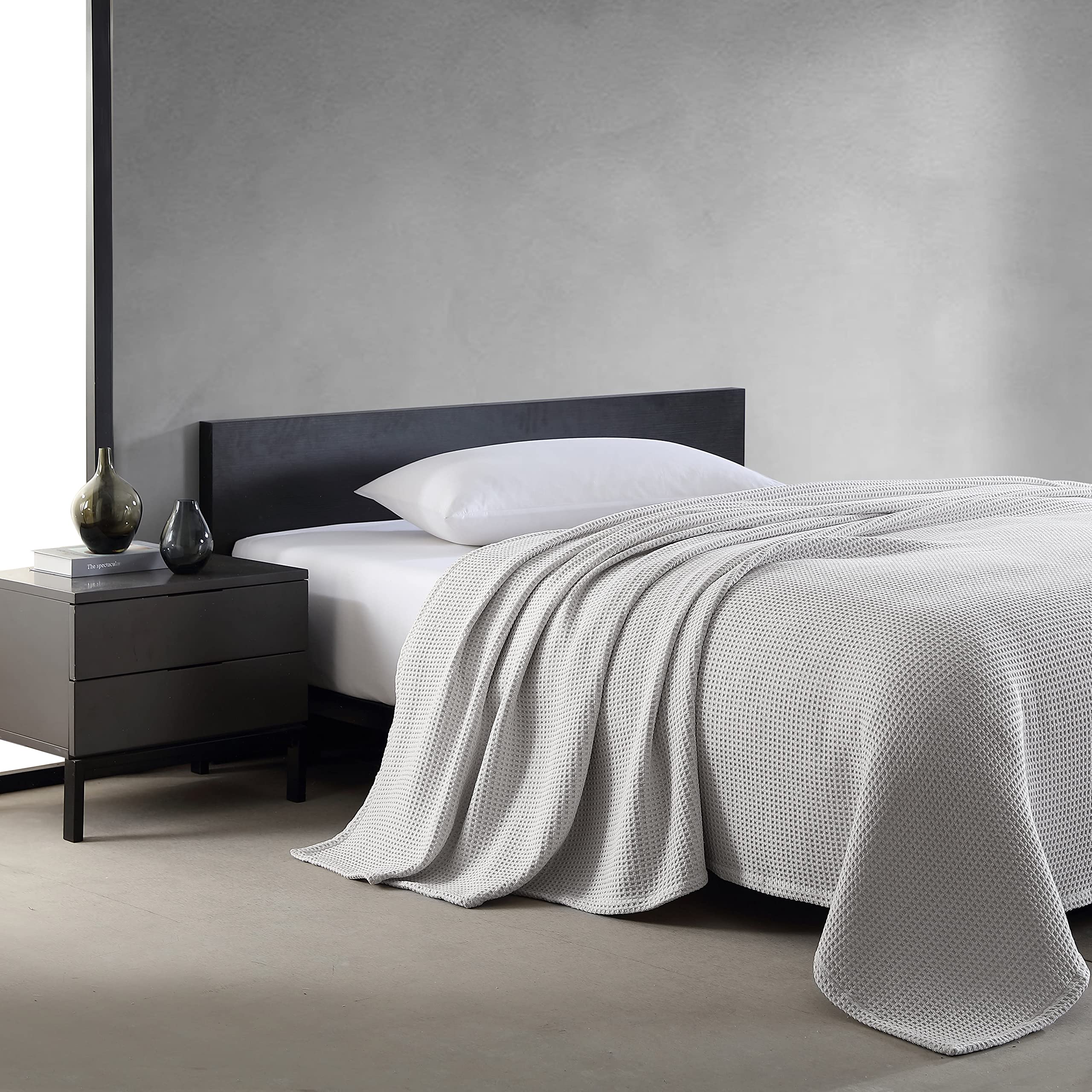 Photo 1 of Vera Wang - King Blanket, Luxury Cotton Bedding, Super Soft Essentials with Waffle Weave Knit (Waffleweave Grey, King)