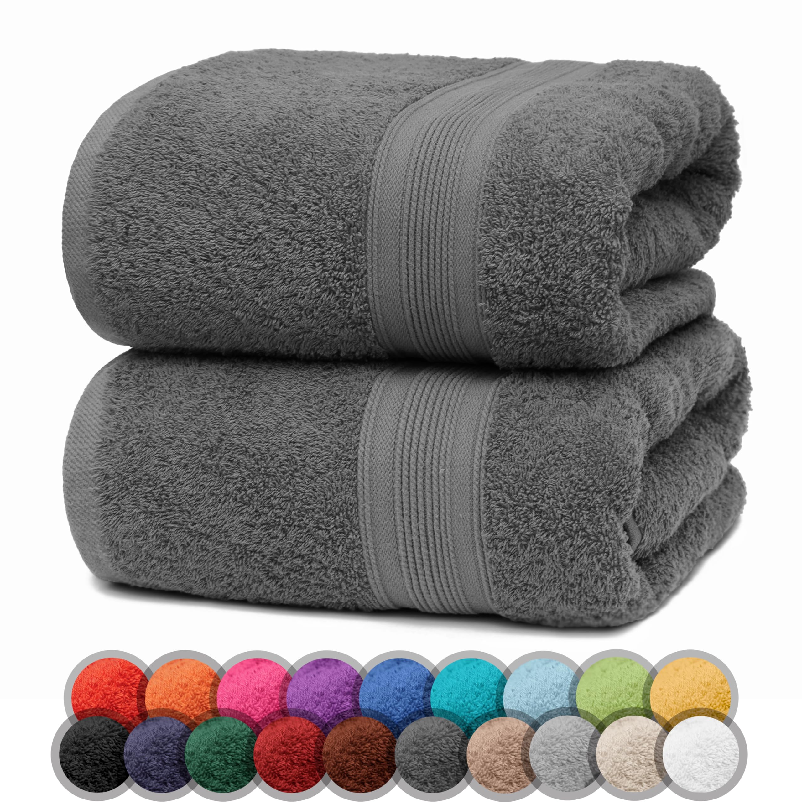 NatureMark Pack of 2 Bath Towels - 100% Cotton, 500 g/m² - Soft, Absorbent & Durable - For Home, Sauna & Travel - 70 x 140 cm, Anthracite Grey