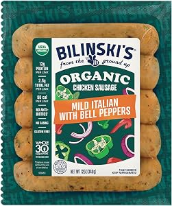 Bilinski's Organic Mild Italian Chicken Sausage, 12g Protein/80 Calories, Fully Cooked, GAP Certified Chicken, No Antibiotics