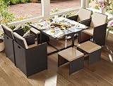 SONGMICS Garden Furniture Set 9 PE Rattan Outdoor Table Chairs Brown Beige view 3