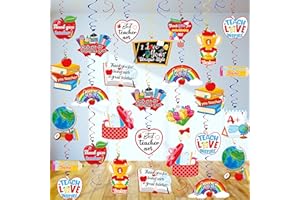GEEFUUN 40PCS Teacher Appreciation Hanging Swirls Decorations - Thank You Teacher Ceiling Foil Ornaments Classroom Office Decor
