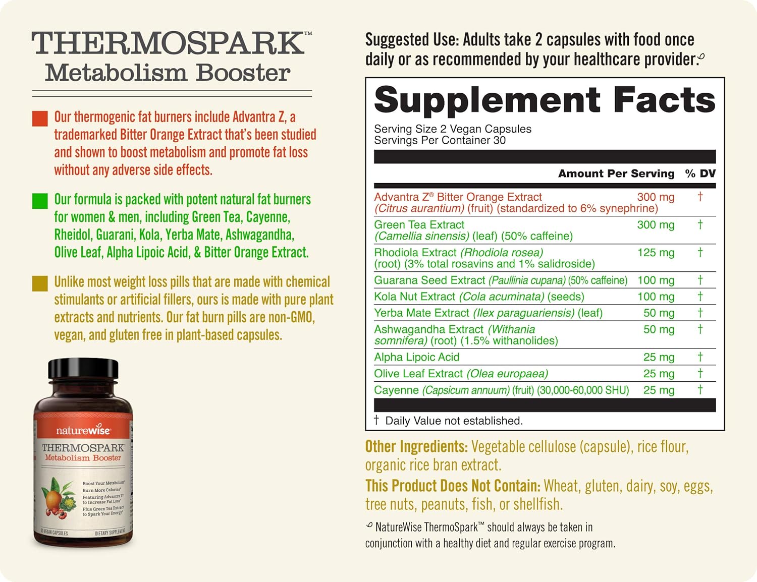 NatureWise Thermo Blend Metabolism Booster | Natural Thermogenic Fat Burner Appetite Suppressant & Weight Loss Pills for Men & Women | Green Tea Extract & Bitter Orange, Vegan, & Gluten Free [1 Month]: Health & Personal Care
