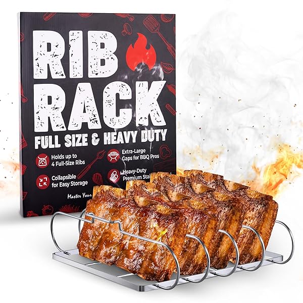 SHIZZO RIB RACK FOR SMOKING & GRILLING, HOLDS...