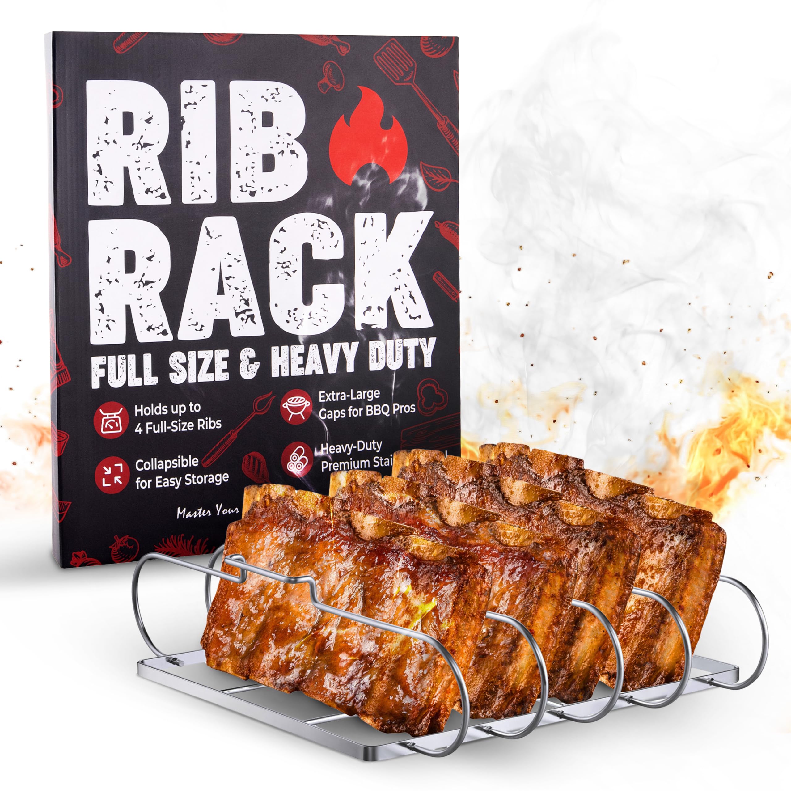 Rib Rack for Smoking & Grilling, Holds up to 4 Full Racks of Ribs ...