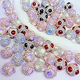 10pcs Rhinestone Focal Beads for Pens, Sparkling Crystal Flower Designs, Glitter Keychain Beads for DIY Jewelry Making Crafts Holiday Decorations (Rhinestone)