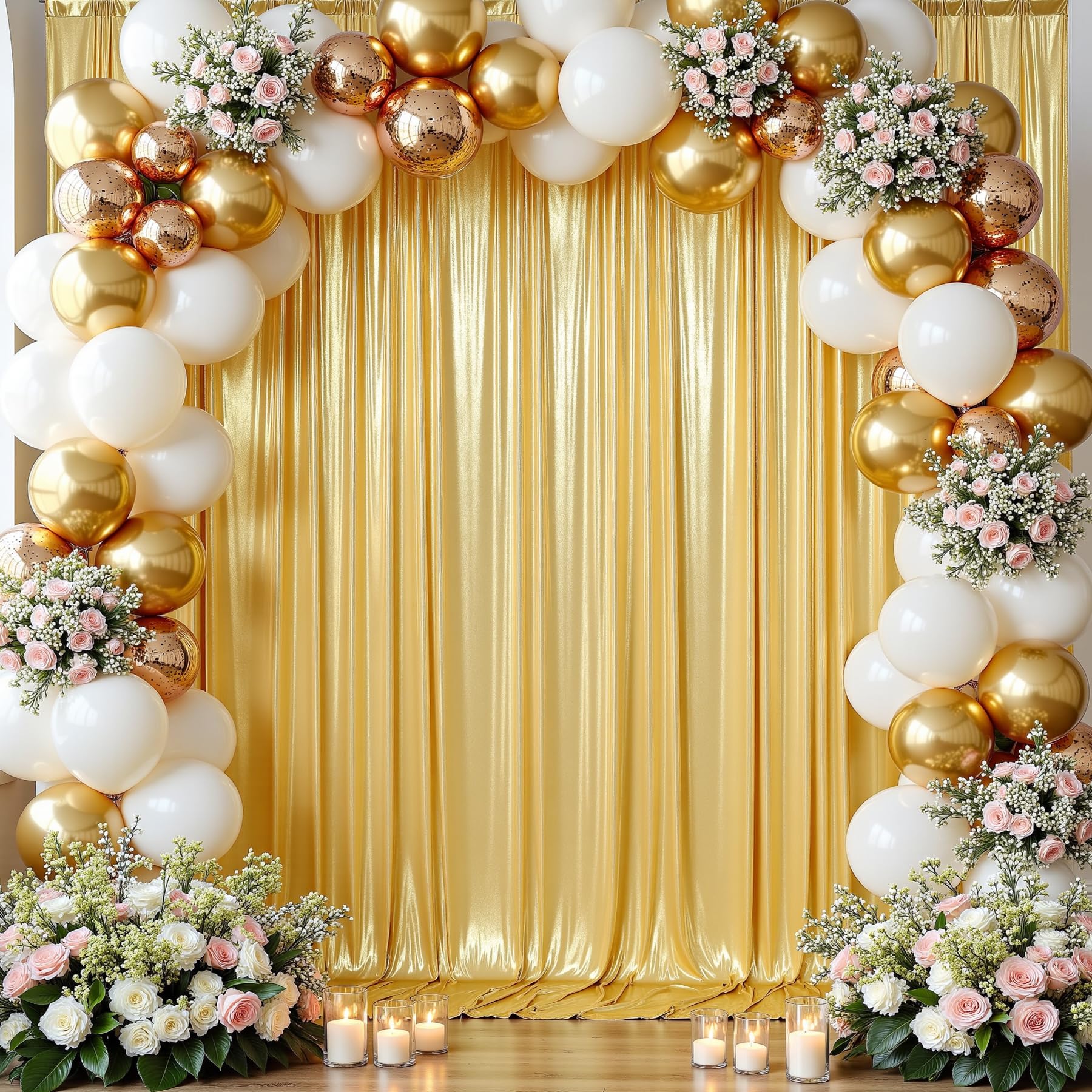 Photo 1 of 10ftx12ft Shimmer Gold Backdrop Curtain for Parties, Wrinkle Free Thick Sequin Backdrop Drapes, 2 Panels 5x12ft Shimmer Photo Back Drop Cloth for Wedding Birthday Photography Background