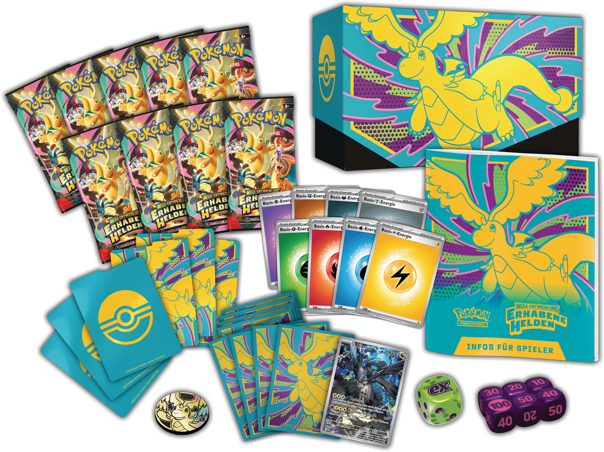 Pokémon-Sammelkartenspiel: Top-Trainer-Box Mega-Entwicklung – Erhabene Helden (1 Vollbild-Promokarte, 9 Boosterpacks & Premium-Zubehör) 10