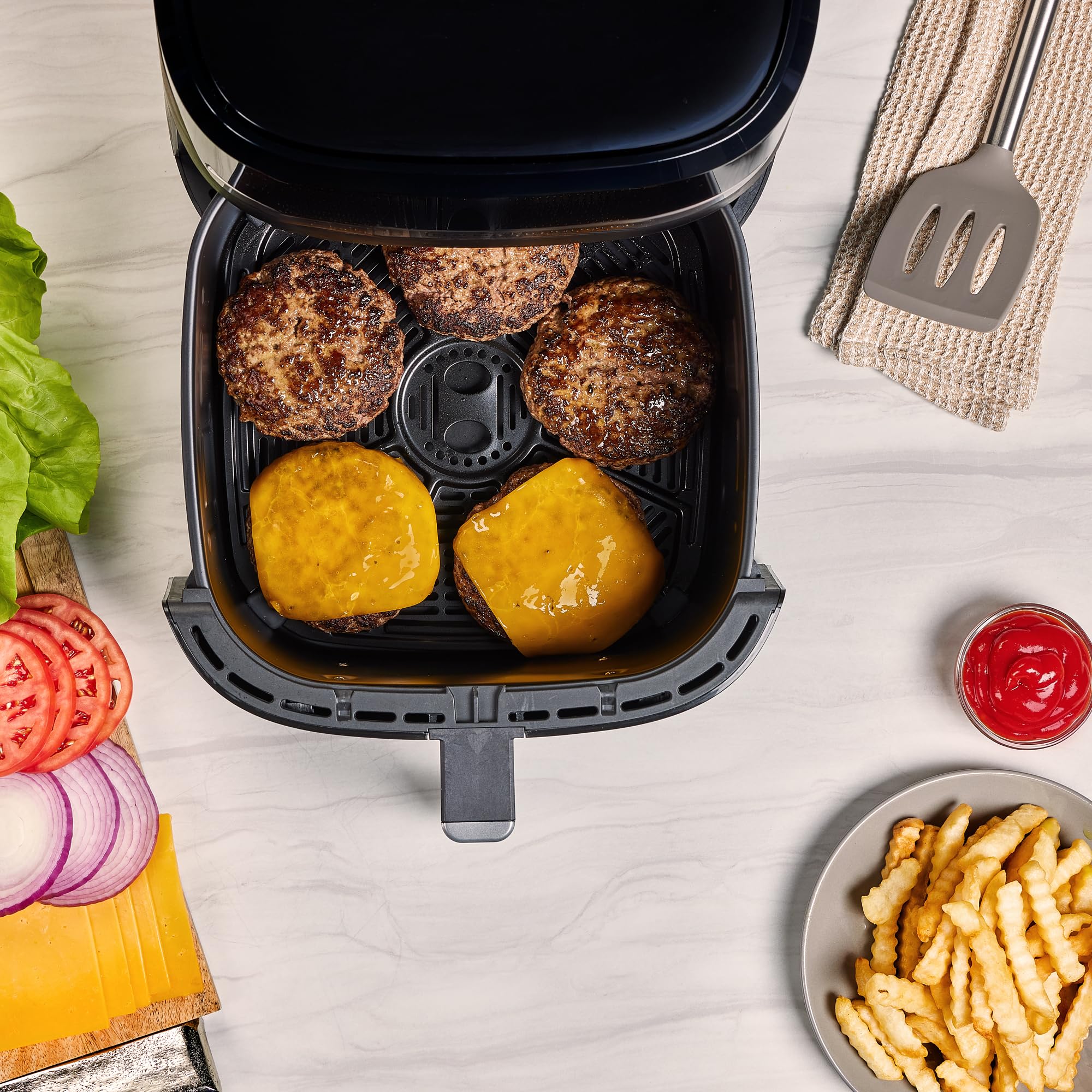 Freidora de aire BLACK+DECKER Purifry 8QT, sabor frito crujiente sin grasa, además de hornear, deshidratar y mantener los alimentos calientes, pantalla táctil digital y apagado automático