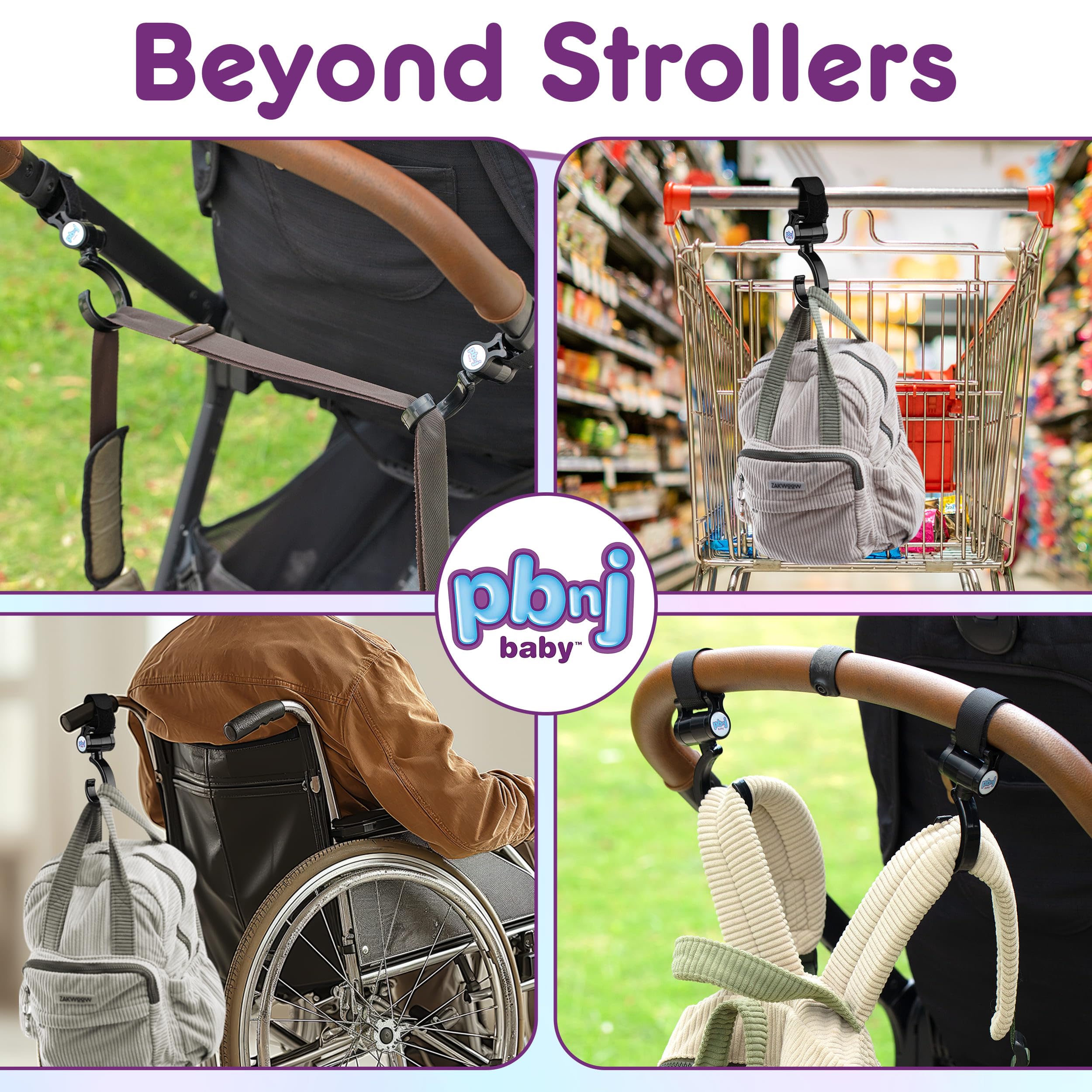 PBnJ baby Stroller Hooks 2 Pack Organizer Clip Travel Purse Shopping Diaper Bags