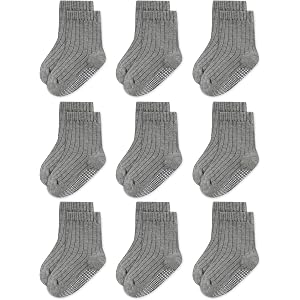 TITAREEY 9 Pairs Toddler Socks with Grips Baby Boy Girl Non Slip Crew Socks | Toddler Grip Socks,Ankle Socks,Combed Cotton,9