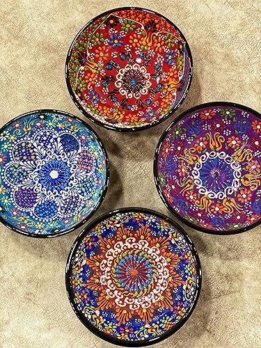 IstanbulArtWorkshop 4x Turkish Ceramic Bowls Set, Colorful Ceramic