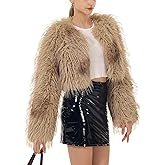 LUSI MADAM Women's Cropped Faux Fur Jacket Long Sleeve Open Front Cardigan Casual Fluffy Shaggy Short Coat Winter Outwear