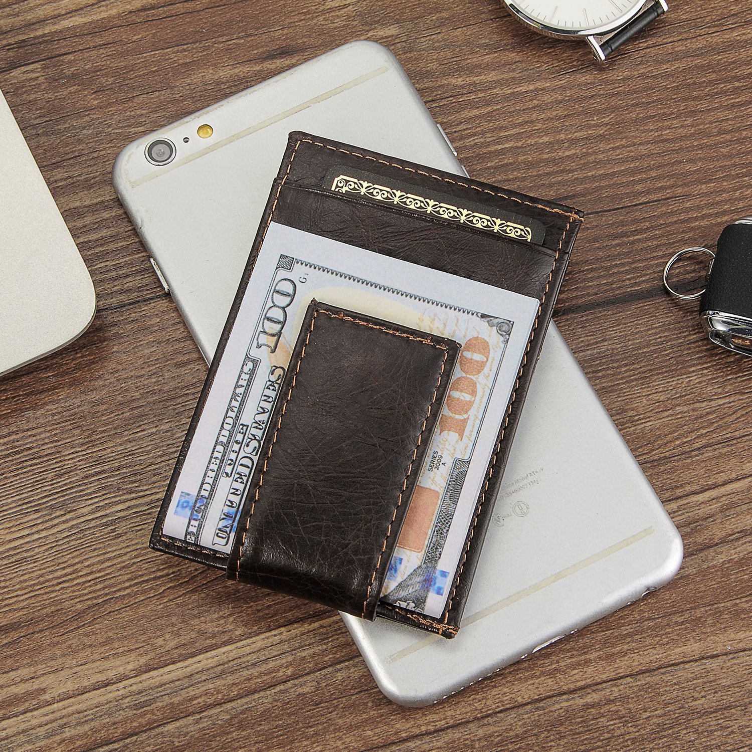 Genuine Leather Slim Wallet - Minimalist Front Pocket Wallet - Leather Money Clip Wallet Card Holders