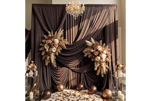 10ft×15ft Brown Backdrop Curtain for Wedding Parties, 2 Panels Wrinkle Free 15 FT Long Polyester Photo Backdrop Drapes Back D
