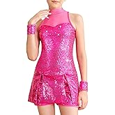 Sanmsoner Girls Sequins Dance Costume Mesh Hip Hop Jazz Dance Outfit Sparkle Suit Sleeveless Top and Shorts