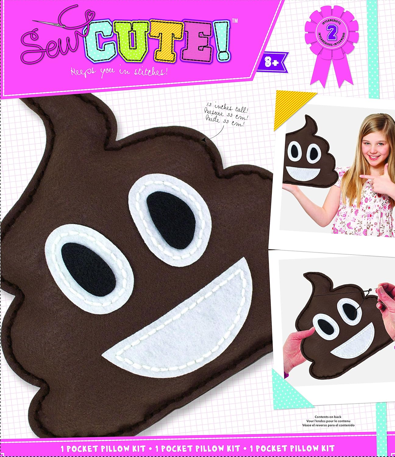 Amazon Com Colorbok Sew Cute Felt Sewing Kit Emoji Brown Pillow