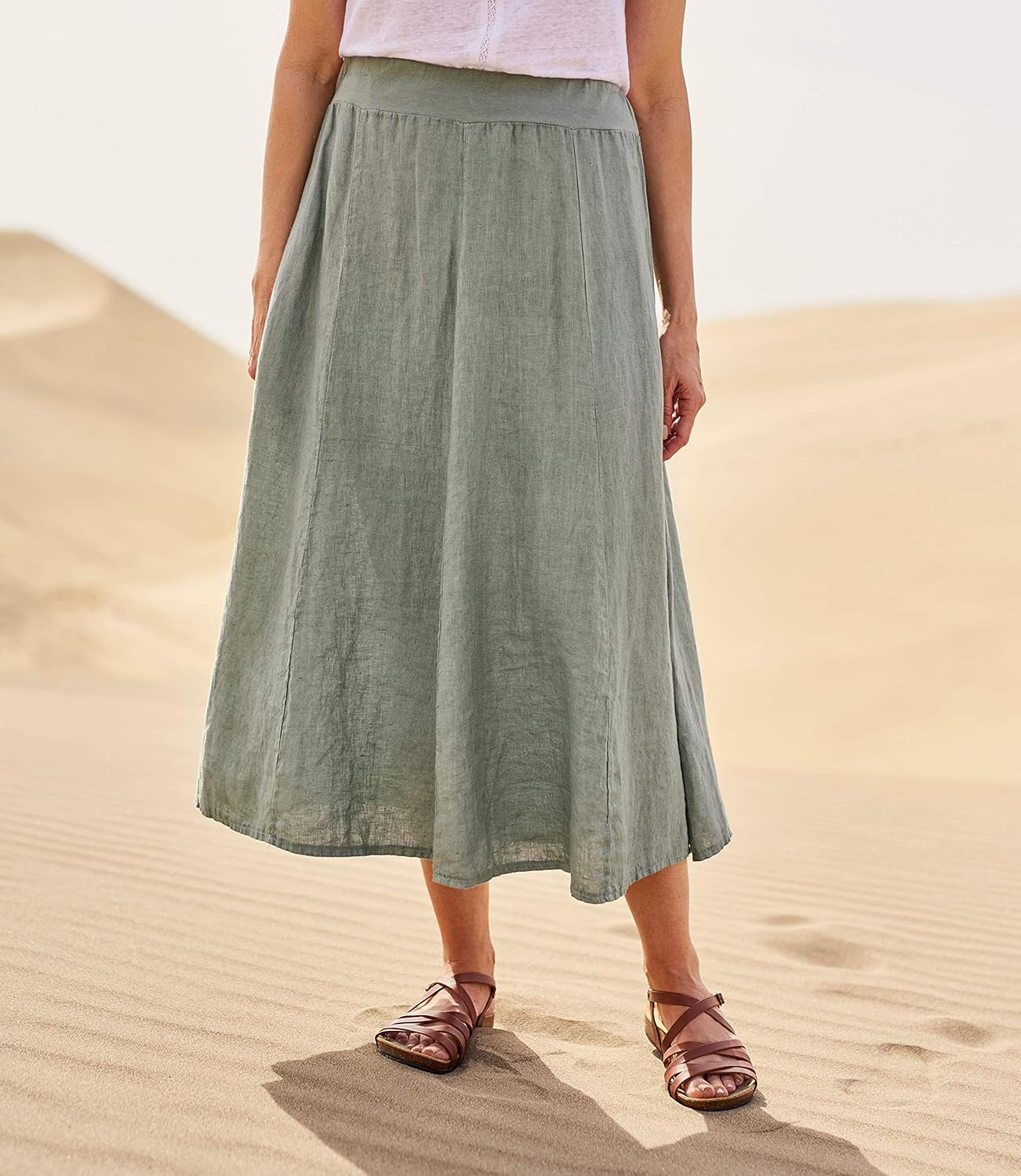 beige linen midi skirt