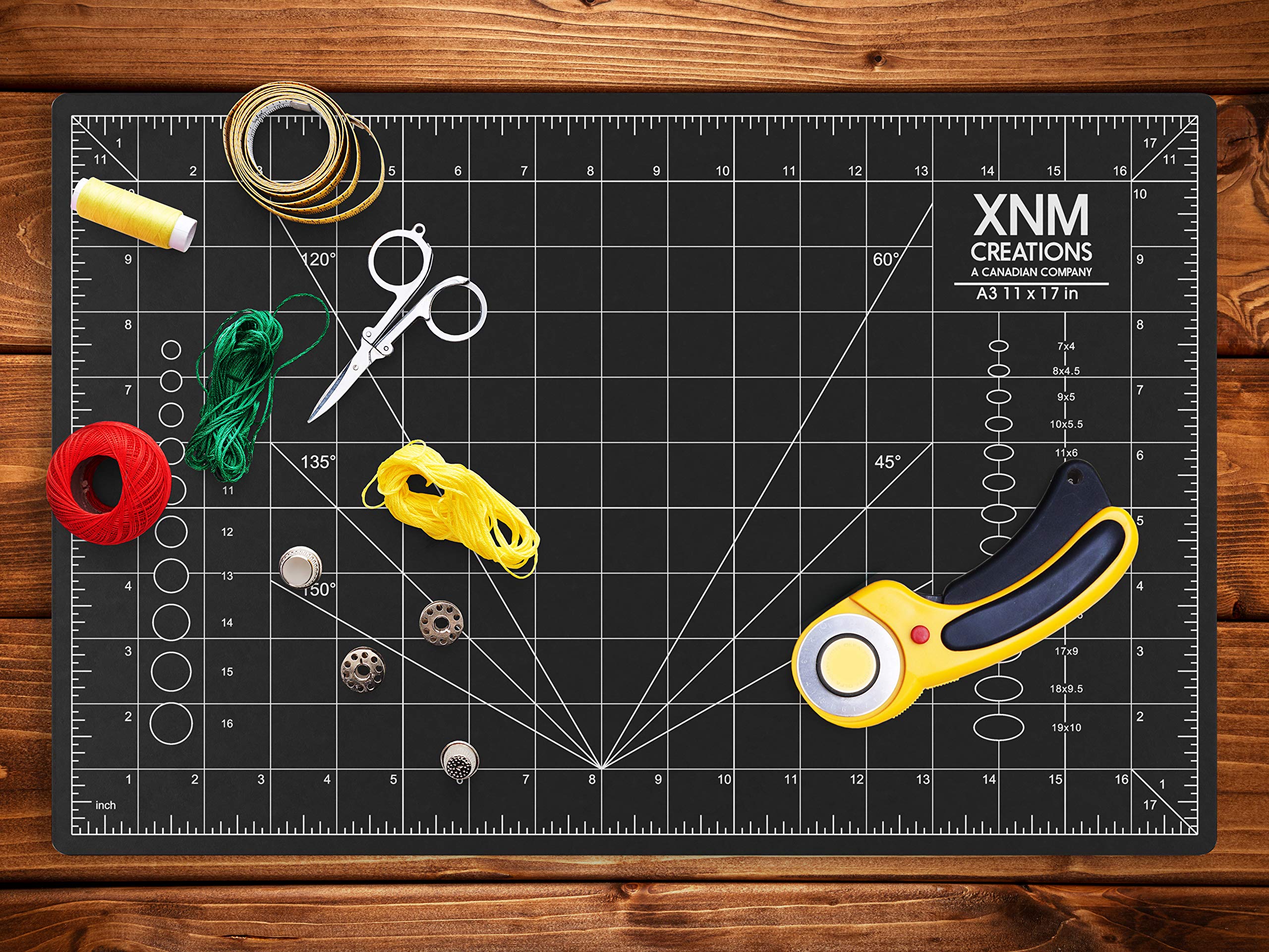 XNM Premium Self Healing Cutting Mat - 12 Inches by 18 inches - A3, 3 Layer Quality PVC Construction - Dual Sided, Imperial and Metric Grid Lines - Perfect for Cutting, Sewing, and Crafts