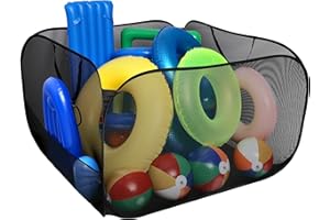Adnee Pool Toy Storage Bin-47'' x 47'' x 31'' Nylon Mesh Pool Organizer with Side Pocket-300 Gallon Quick Drying Pool Storage for Float, Beach Balls,Towel and Other Swimming Accessories