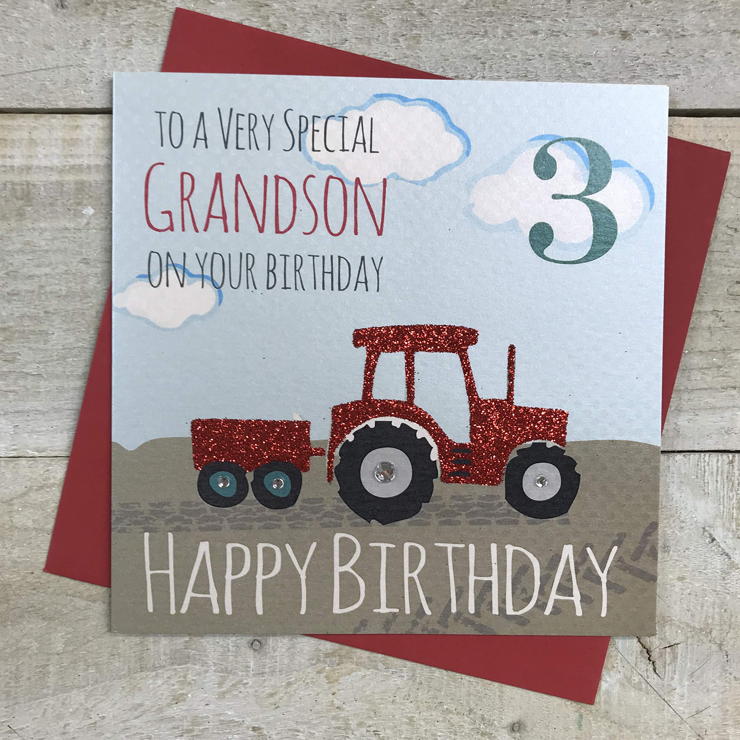 White Cotton GA3-GS Cards"to A Very Special Grandson On Your Birthday,red|white|grey|green