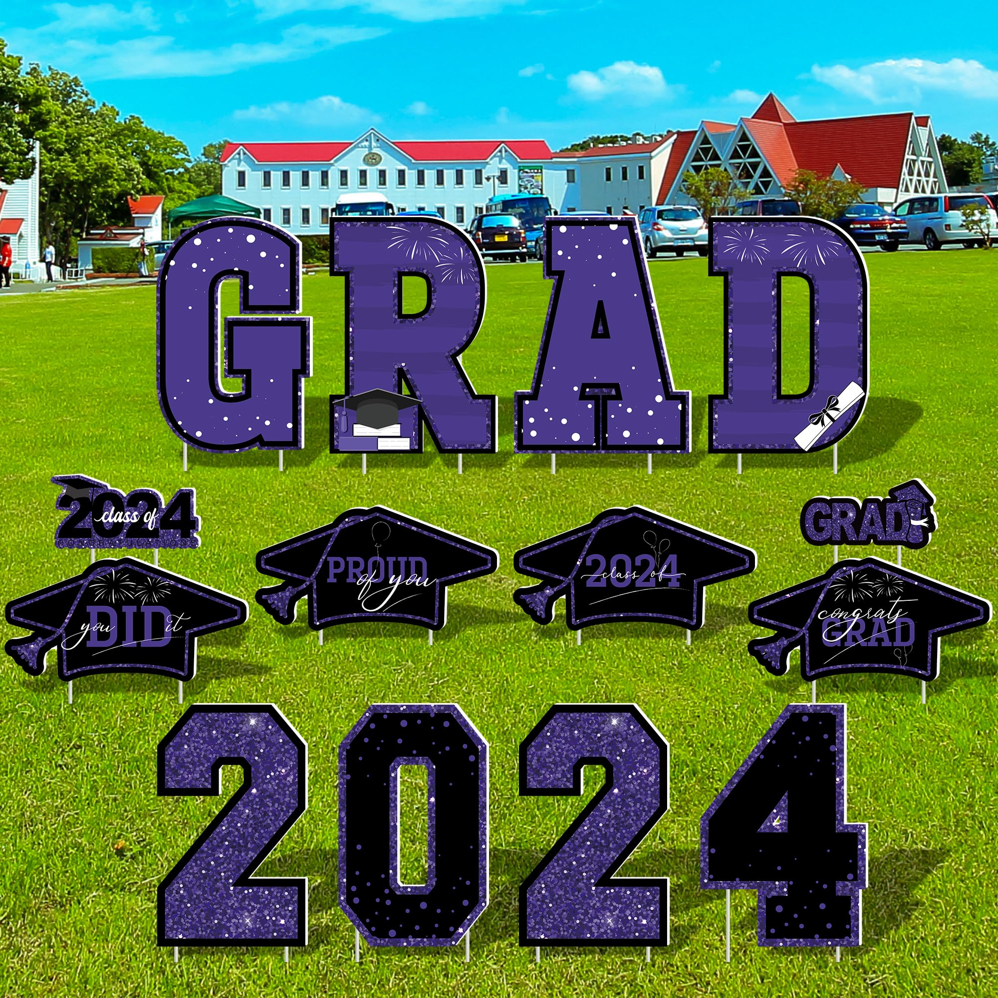 14 Pieces Graduation Yard Signs 2024, Class Of 2024 Congrats Grad Yard