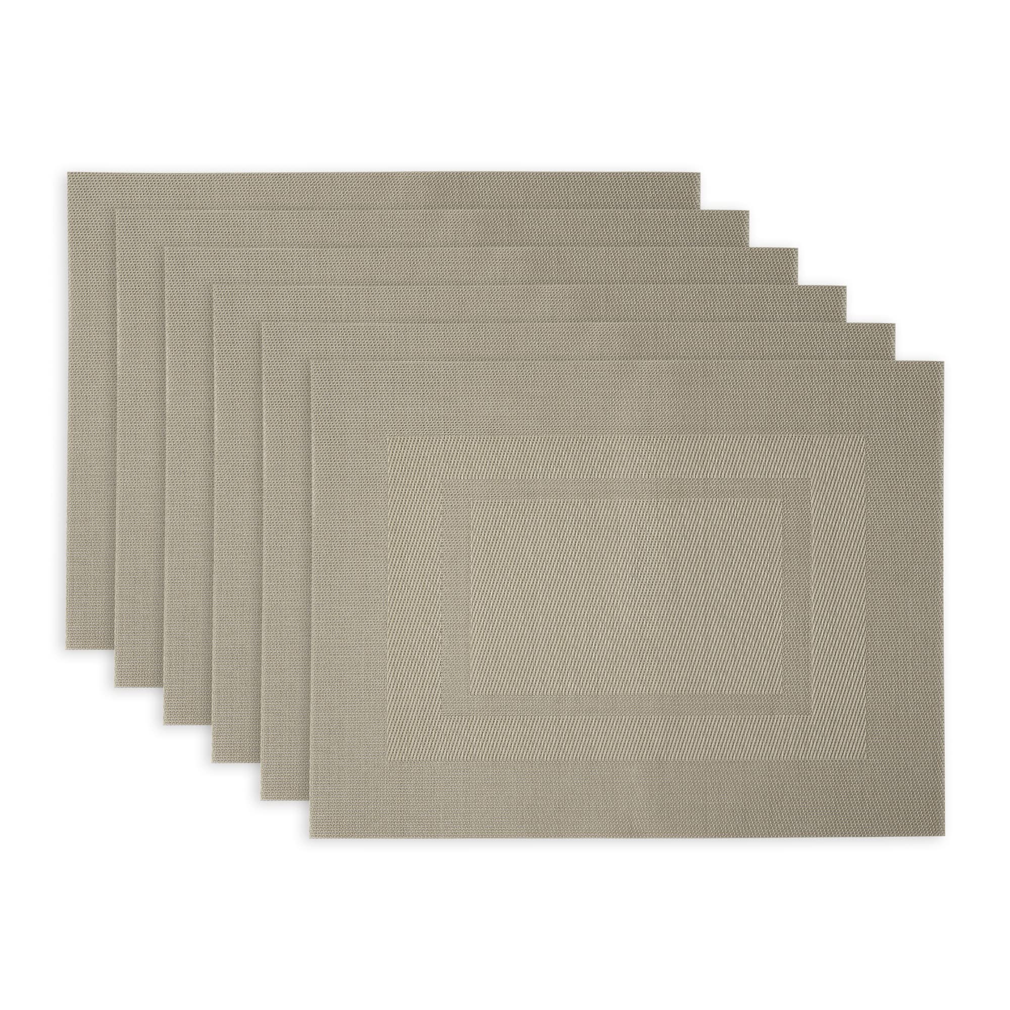 DII PVC Tabletop Collection Woven Indoor/Outdoor, Placemat Set, 13x17.25, Stone, 6 Piece
