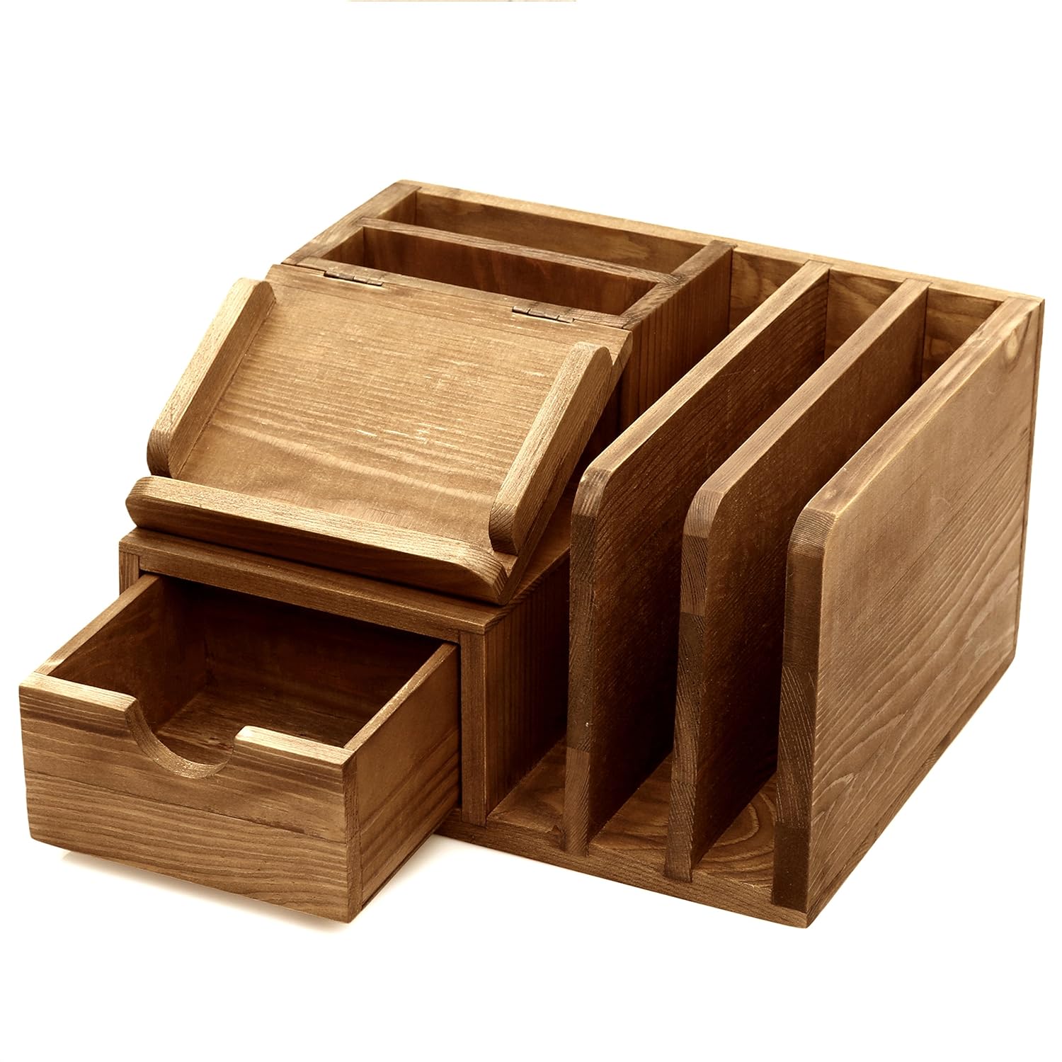 MyGift Rustic Wood Desk Accessory Storage Organizer/Mail Sorter/Post It Note Memo Pad Holder