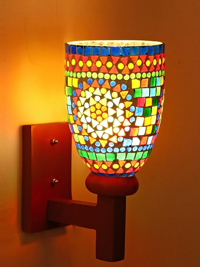 Afast New Style Mosaic Designer Glass Wall Lamp Hand Decorative with Colorful Chips and Beads for Romatic Magial Lighting Effect with Wooden Fitting & All Fixtures