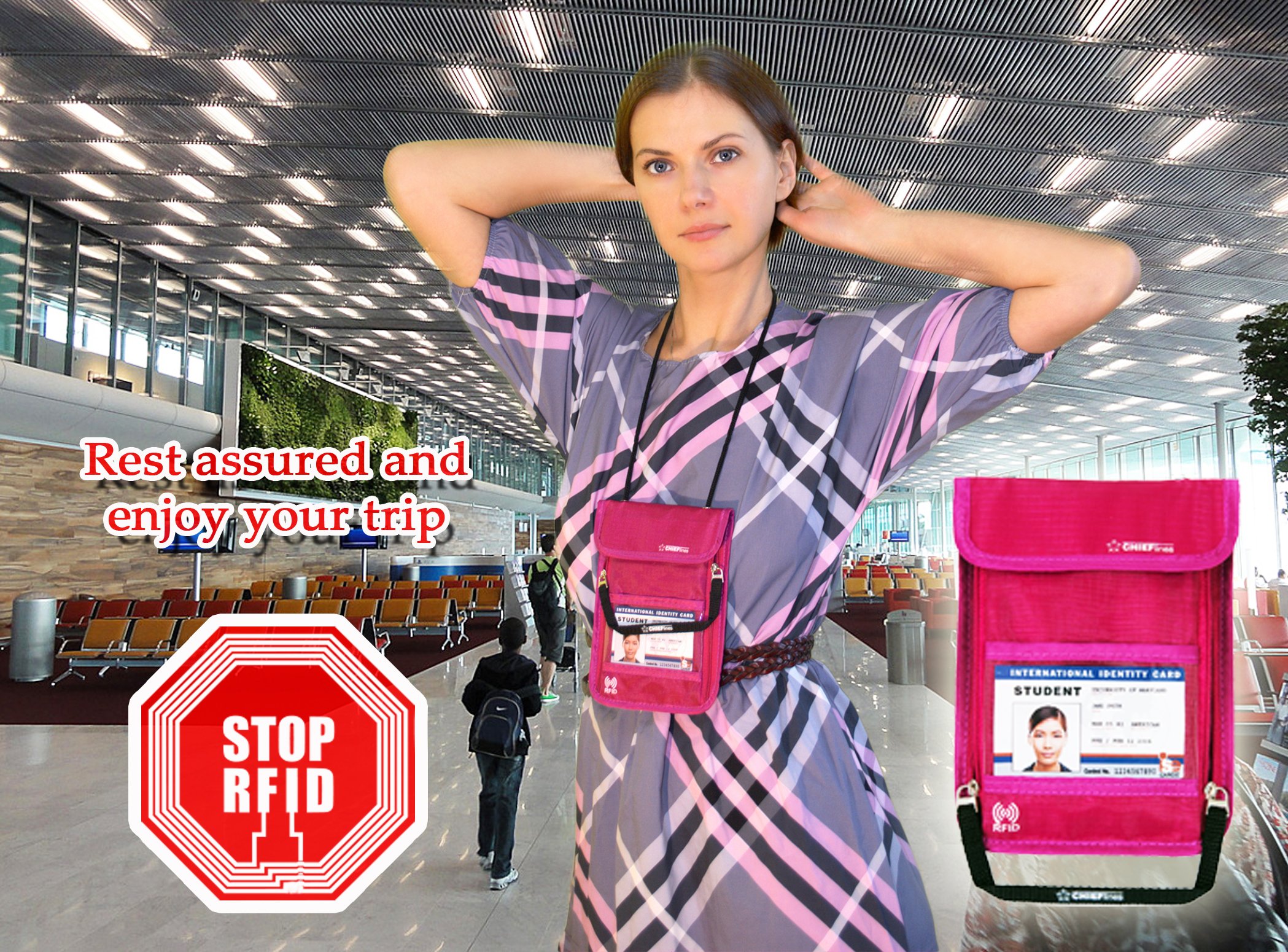 Travel Wallet for Women-holder-Lightweight Anti-Theft RFID Blocking Nylon Neck Pouch-Gift (Purple)