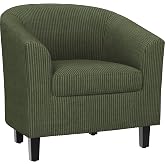 Yaheetech Accent Chairs, Corduroy Barrel Armchairs, Dark Green | Armrest Club Chairs with High-density Foam and Solid Wood Legs for Living Room, Waiting Room, Small Space