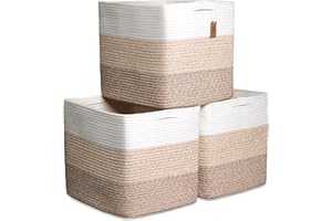 NaturalCozy 13x15x13 Kallax Storage Cubes Bins, 3 Pack | Cotton Rope Cube Storage Bin Woven Baskets for Organizing | Kallax Insert Storage Baskets for Shelves Organizer, Kids Toy, Closet Baby Nursery