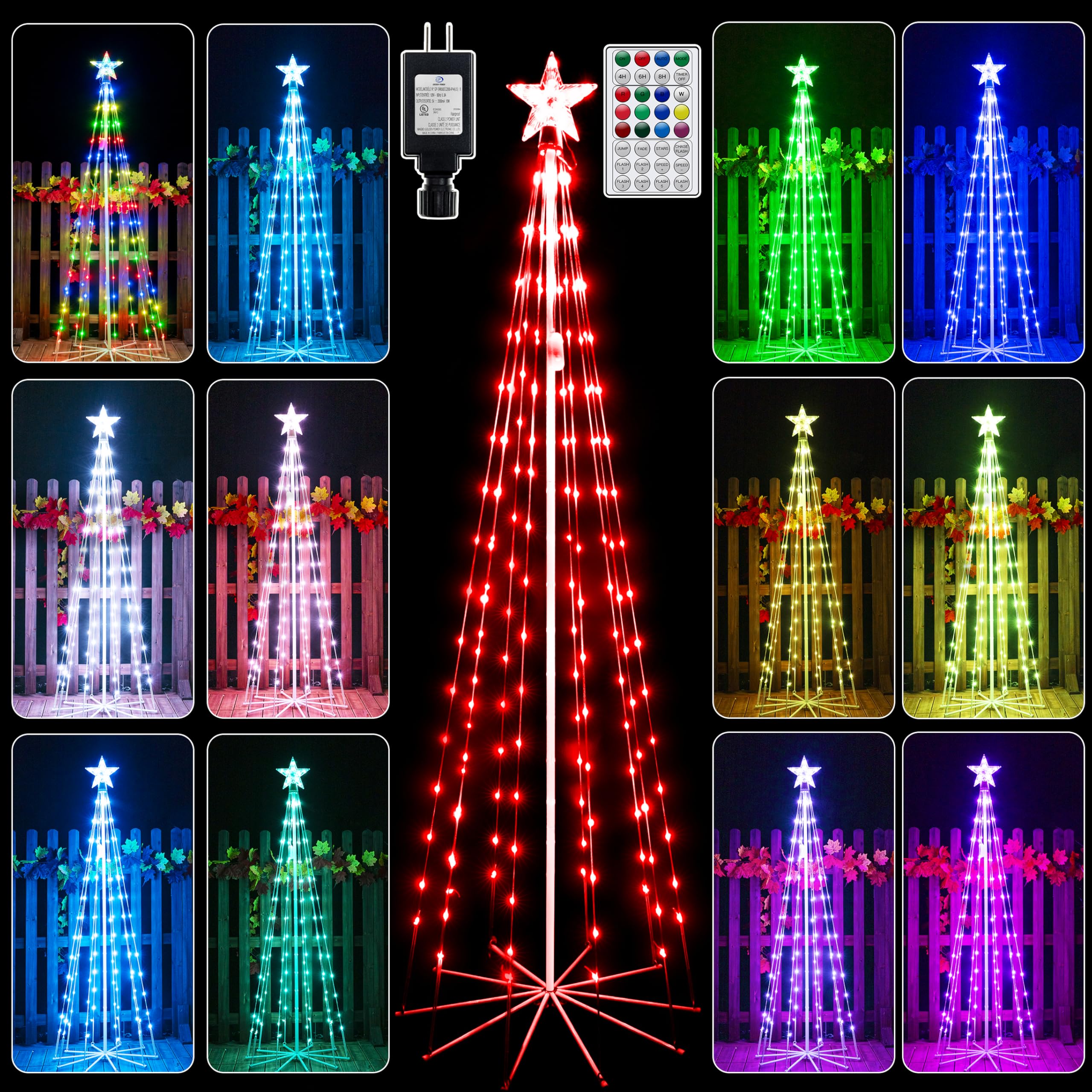 Photo 1 of shineshine Christmas Tree Lights 170 LED, RGB 34 Modes Color Changing Christmas Lights with Remote, IP65 Waterproof Outdoor Decorations for Outside Indoor Yard Porch, HG-6V171C