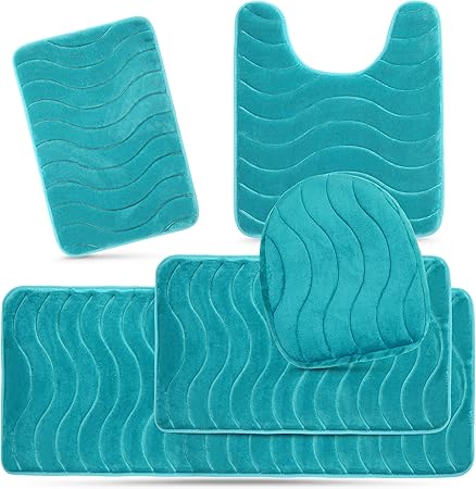 5 Piece Bathroom Rugs Set Soft Non Slip Memory Foam Large Mats Perfect Luxury