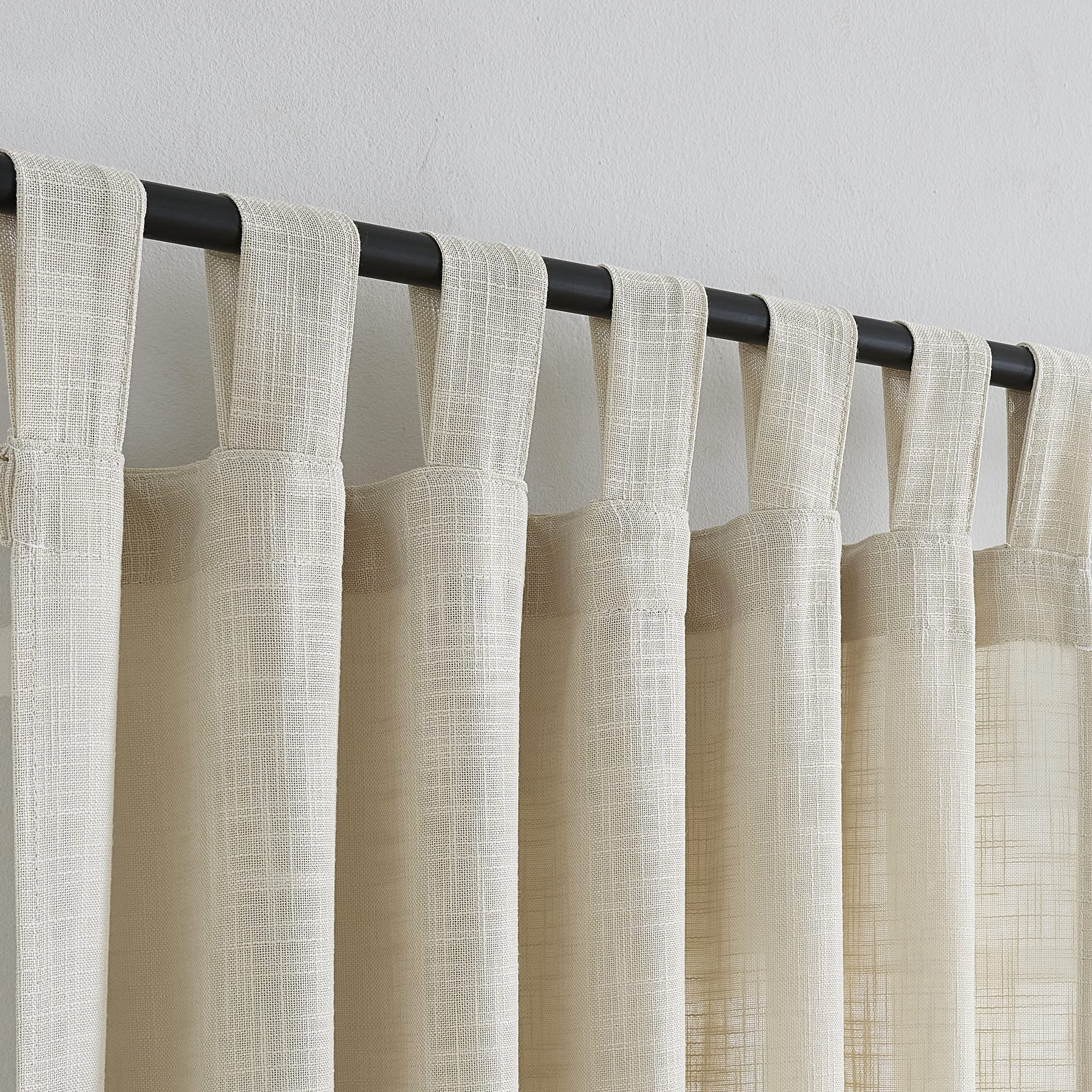 VOILYBIRD Linen Semi Sheer Curtains Tab Top Light Filtering Elegant Curtains & Drapes for Living Room 52 x 96 Inch Length, Set of 2 Panels, Beige — image 1
