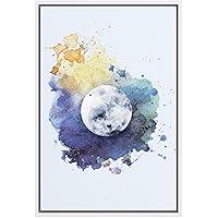 SIGNWIN Framed Canvas Wall Art Full Moon with an Orange, Yellow and Purple Sky Astronomy & Space Cosmic Watercolor Abstract Modern Scenic for Living Room, Bedroom, Office - 16