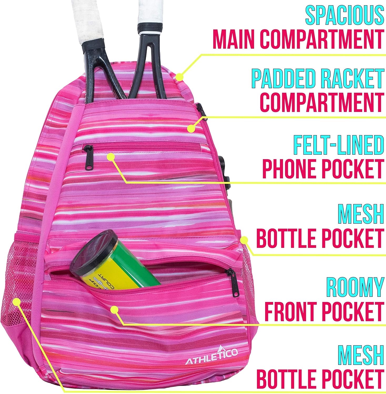 Athletico Compact City Tennis Backpack (Pink) : Sports & Outdoors