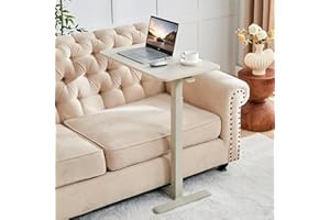 JYouHome Overbed Table with Hidden Wheels, Height Adjustable Medical Bed Table Hospital Bedside Table, 28" W x 16" D Rolling Laptop Standing Desk for Home & Office, Greyish White