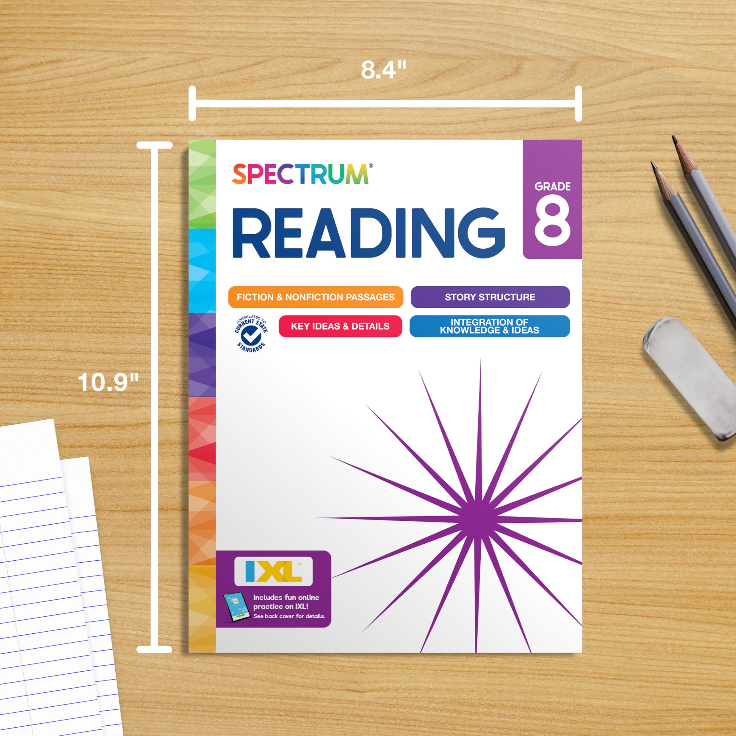 Spectrum Grade 8 Reading Comprehension Workbook, Middle School Activity Book Covering Nonfiction and Fiction Passages, Story Structure, and more, Classroom or Homeschool Curriculum