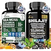 DLNIA Shilajit 9000mg, Sea Moss 17500mg, Ginger & Black Seed Oil 4000mg, Ashwagandha 5000mg, Rhodiola Rosea, 1000mg Panax Ginseng 1500mg, All in 1 Supplement - Sea Moss & Shilajit Vitality Bundle