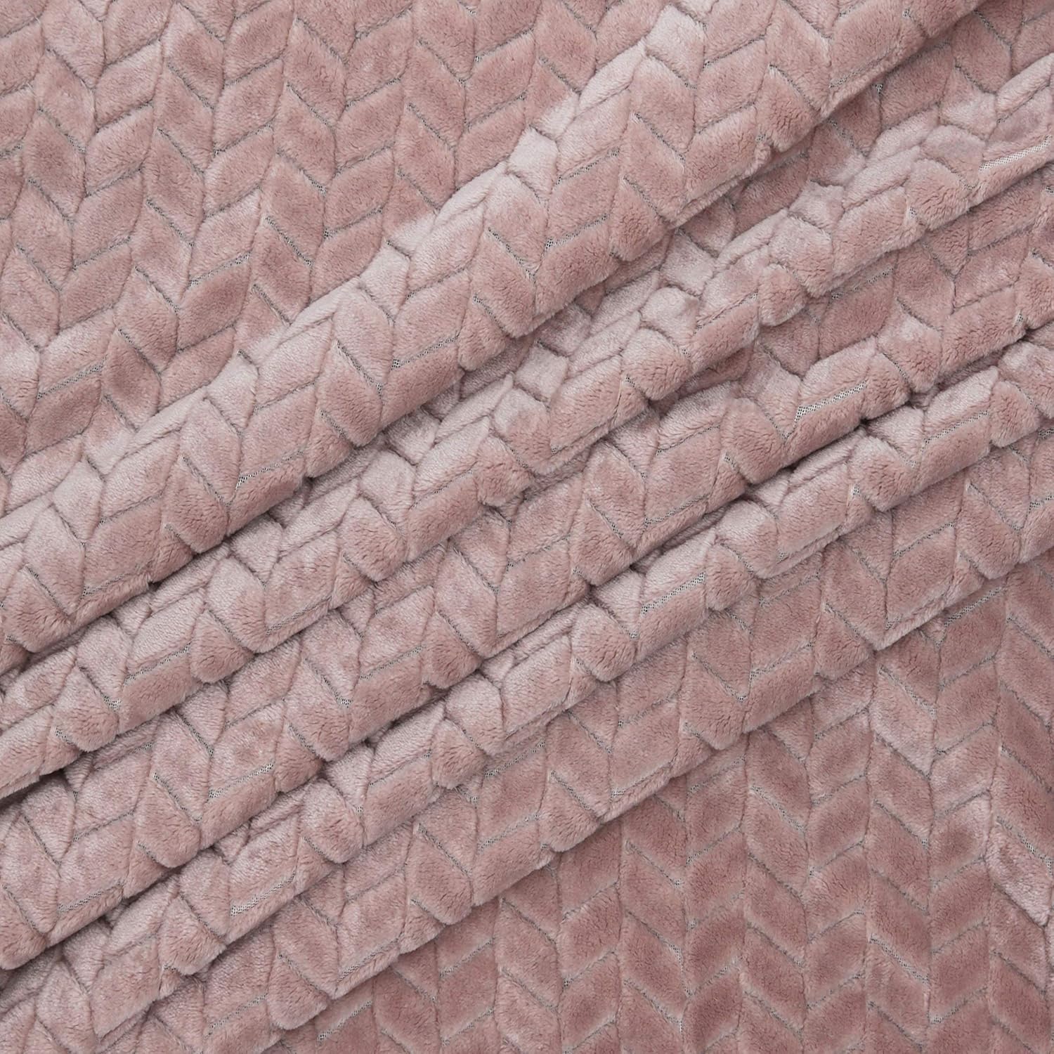 Exclusivo Mezcla Large Flannel Fleece Throw Blanket, Jacquard Weave Leaves Pattern (50" x 70", Pink) - Soft, Warm, Lightweight and Decorative: Home & Kitchen