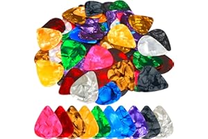 BYMORE 110 Pcs Guitar Picks 0.46 0.71 0.96 mm Celluloid Guitar Picks Includes Thin Medium Heavy Thickness & Variety Colorful Plectrums for Bass Electri