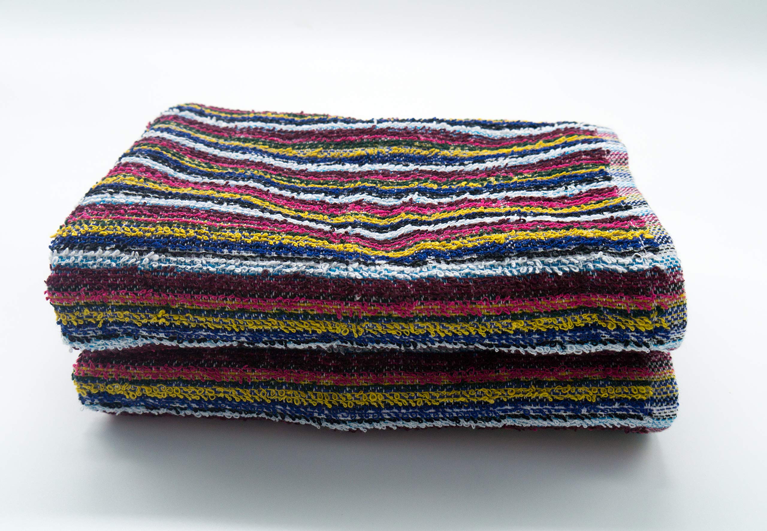 Lex's Linens Pack of 2 Eco-Friendly Multi Stripe Recycled Yarn Dyed Multi Purpose Hand Towels (50 x 85 cm)