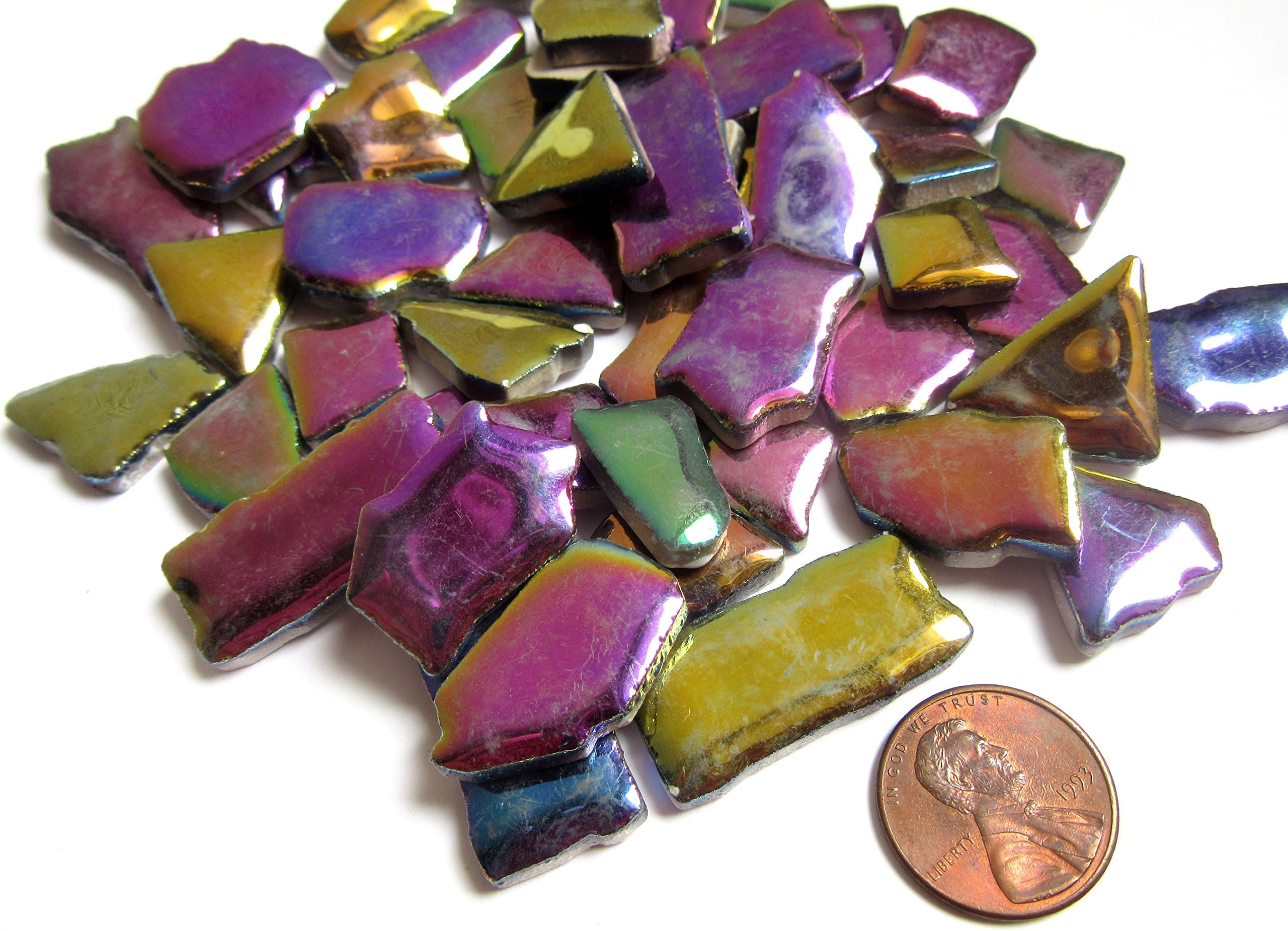 50 Colorful Iridescent Mosaic Tiles, Shiny Metallic Mosaic Pieces, Jigsaw Ceramic Mosaic Tiles, Mosaic Art Supplies, Tile Mosaic Supply, Mosaic Craft Tiles,