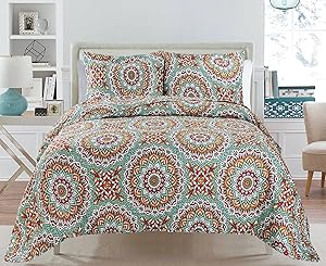 3 Piece Quilt Set Bedspread Set King Reversible Eiffel Love BRIA Quilt Collection