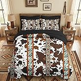 WeCozy 7 Pcs Queen Size Comforter Set with 2 Pillowcases & 2 Shams, Cow Brown Cowhide Bedding for Kids and Adults, Vintage Retro Bed in a Bag with Flat Fitted Sheet
