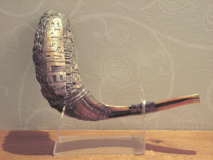 Cuerno de Jerusalén chapado en plata vintage de 52 cm Shofar Judaica