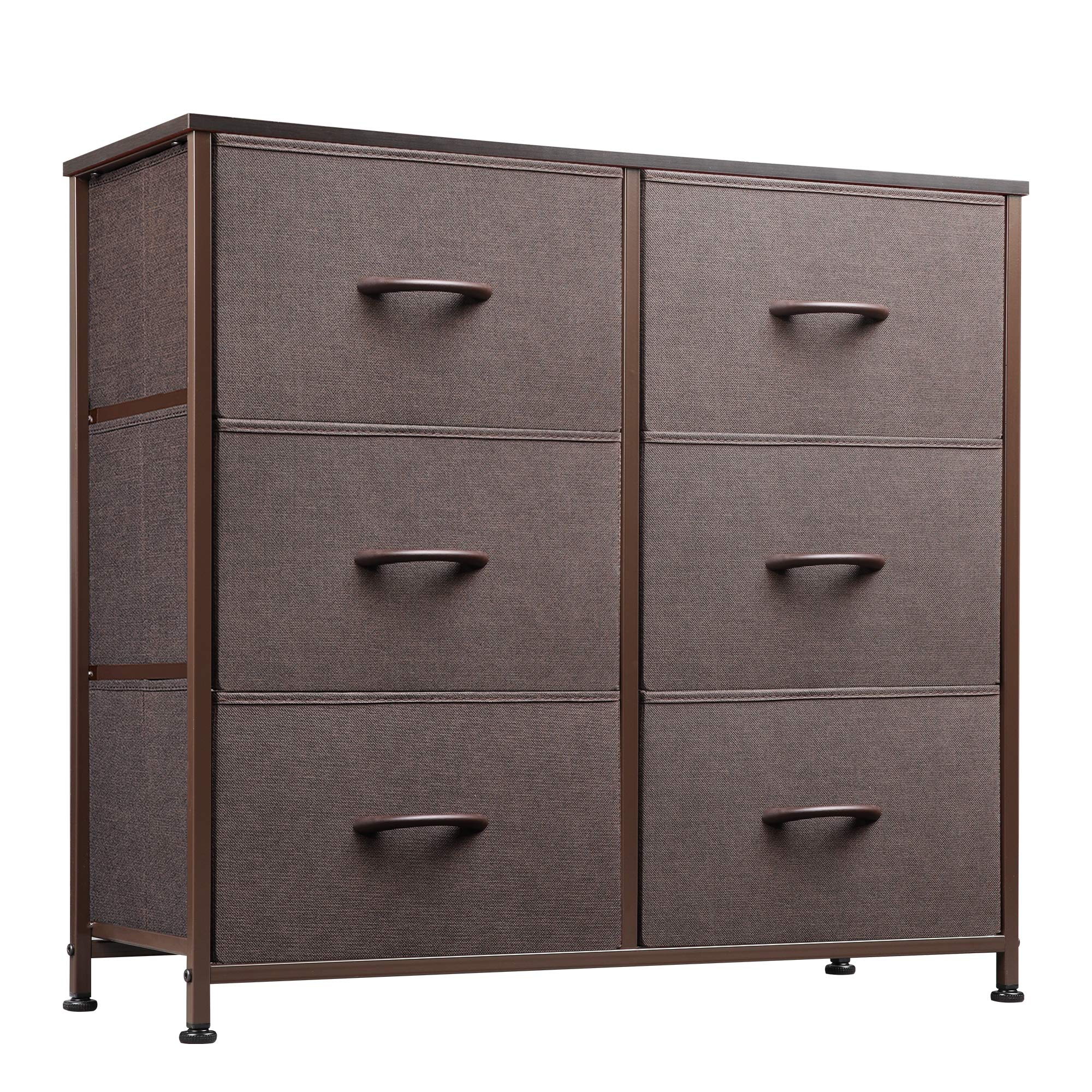 WLIVE Dresser with 6 Drawers, Fabric Dresser for Bedroom, Hallway, Nursery, Entryway, Closets, Sturdy Metal Frame, Wood Tabletop, Easy Pull Handle, Brown